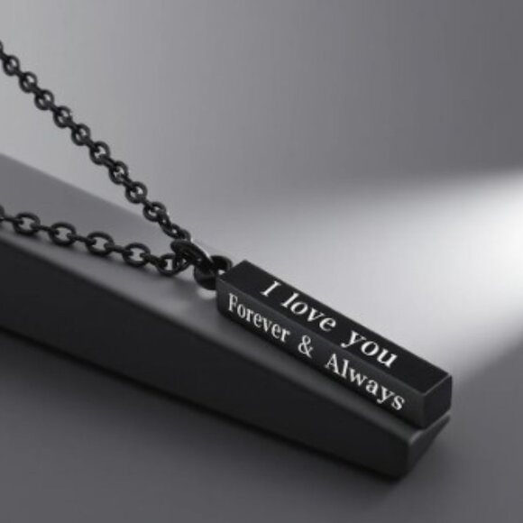 Black Column Bar Necklace I Love You Forever & Always Romantic Pendant Gift - Picture 5 of 5